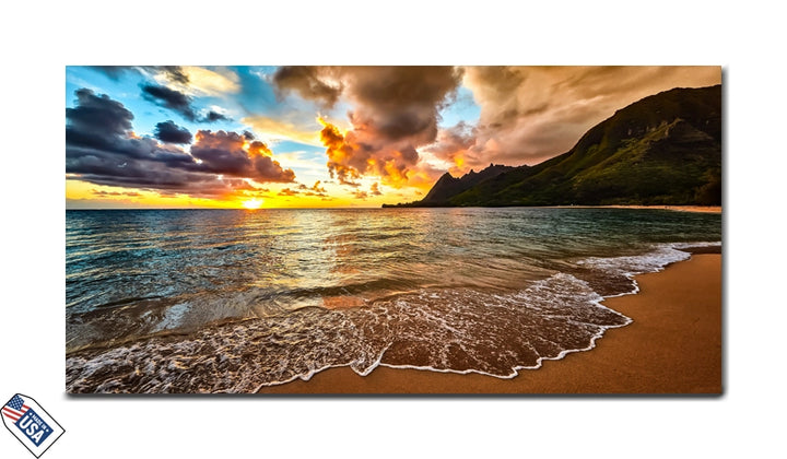 Golden Shoreline Sunset - Coastal Serenity Wall Art
