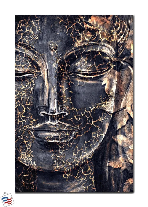 Golden Serenity - Cracked Texture Buddha Art
