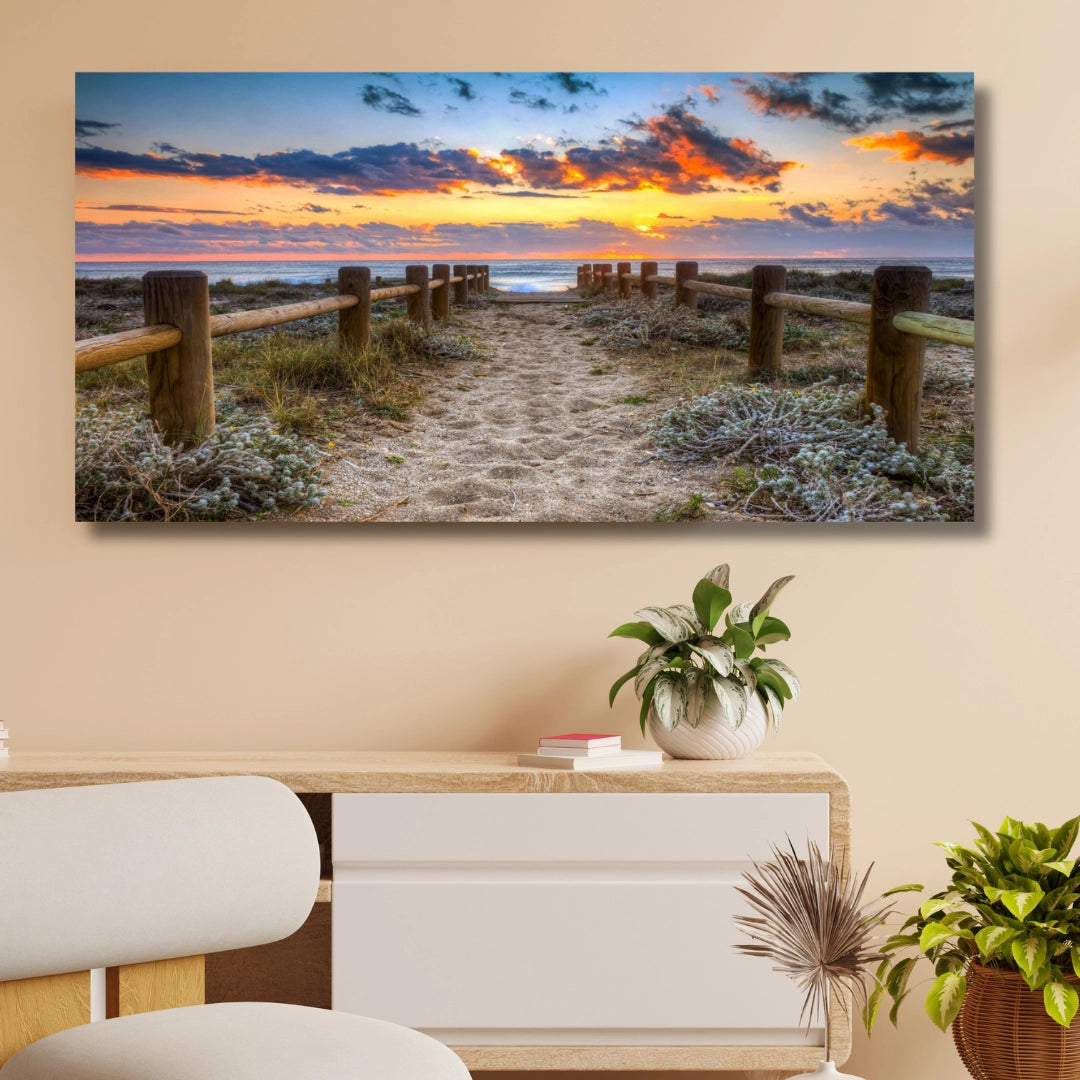 Sunset Pathway - Tranquil Beach Walk Wall Art