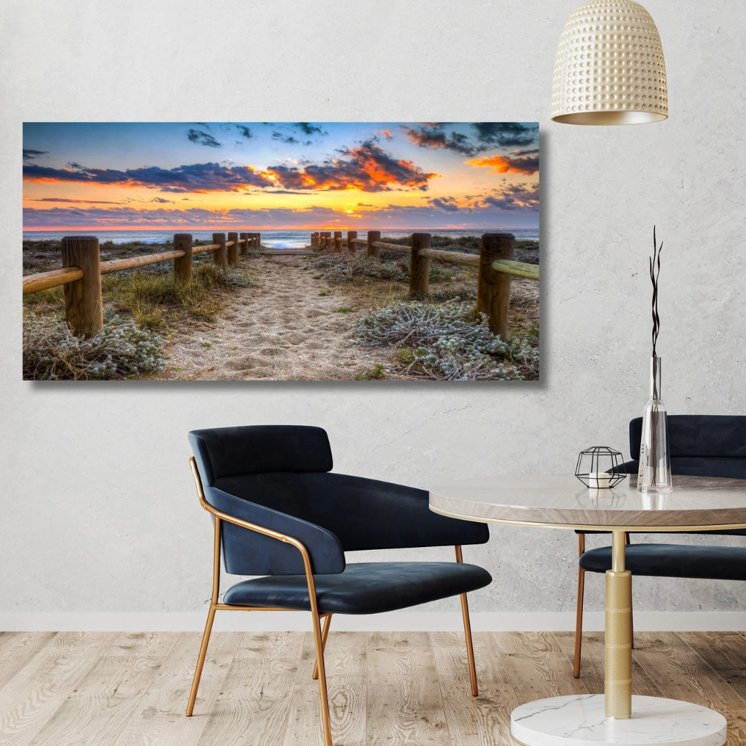 Sunset Pathway - Tranquil Beach Walk Wall Art