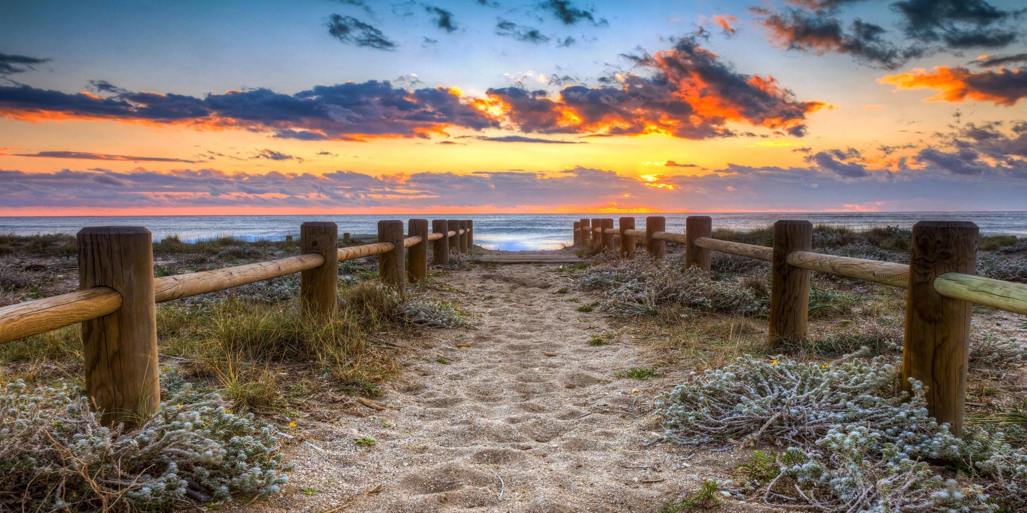 Sunset Pathway - Tranquil Beach Walk Wall Art