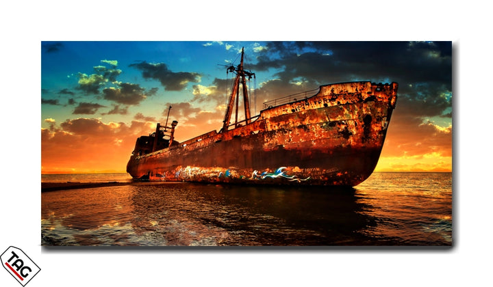 Eternal Voyage - Sunset Shipwreck Scene