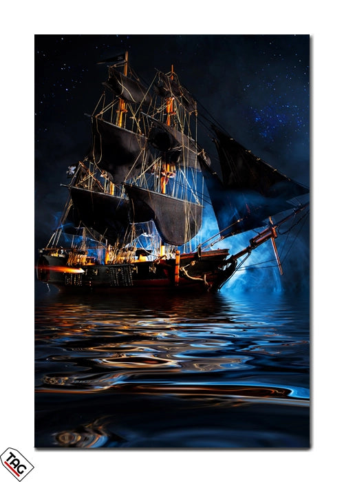 Midnight Voyage - A Ship in Starlit Waters