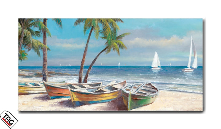 Serene Seaside - Boats by the Shore Wall Art