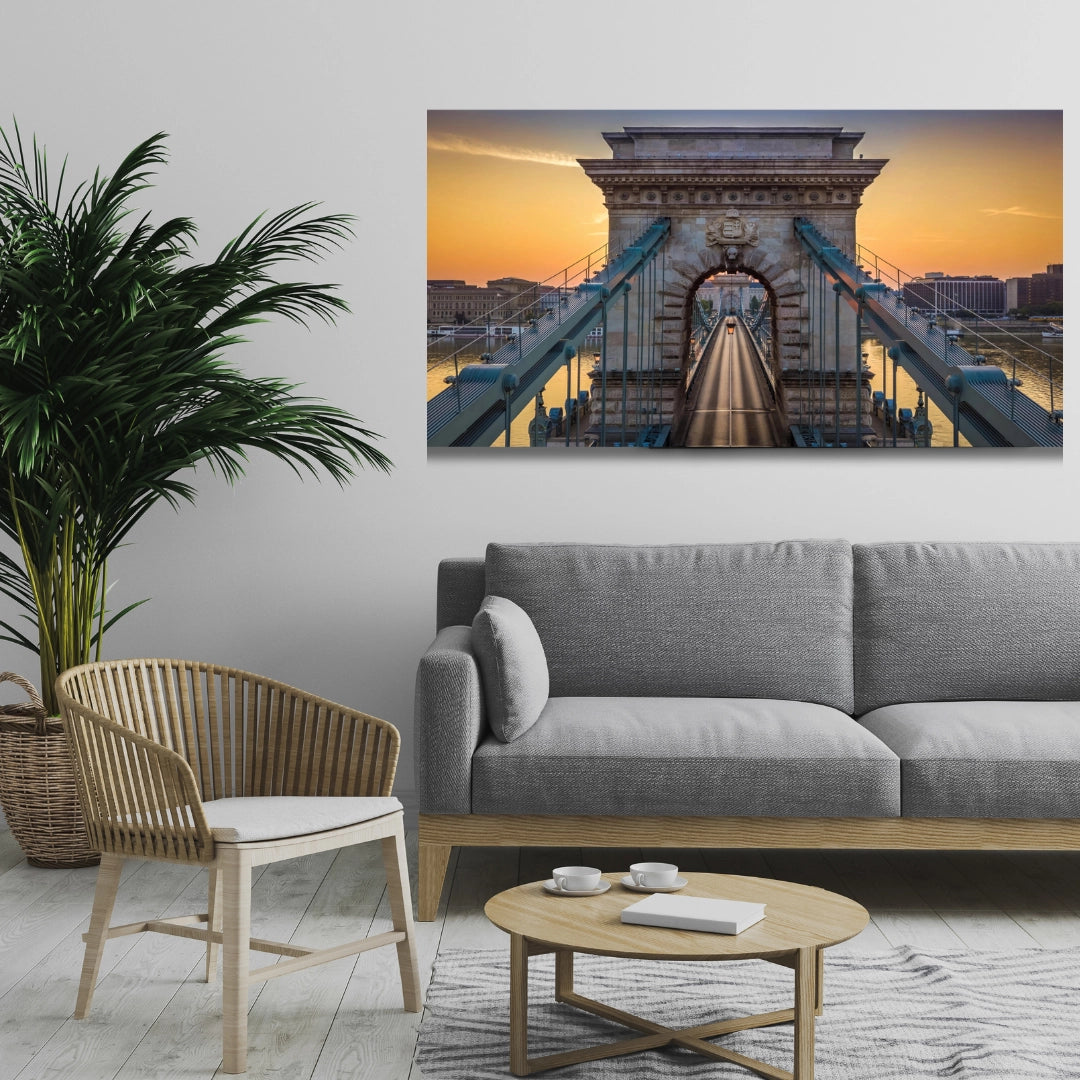 Cincinnati's Iconic Suspension Bridge – A Sunset Over the Ohio River