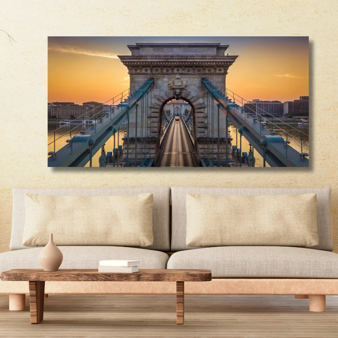 Cincinnati's Iconic Suspension Bridge – A Sunset Over the Ohio River