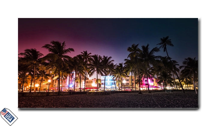 Miami Beach at Night – Vibrant Lights and Palm Trees