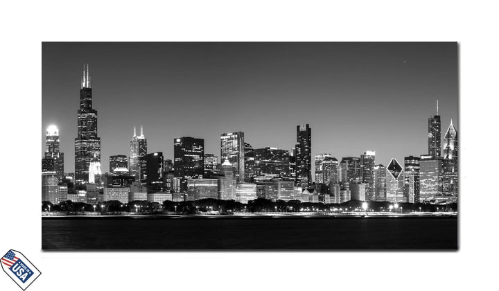 Chicago Skyline at Night – A Timeless Black and White Elegance