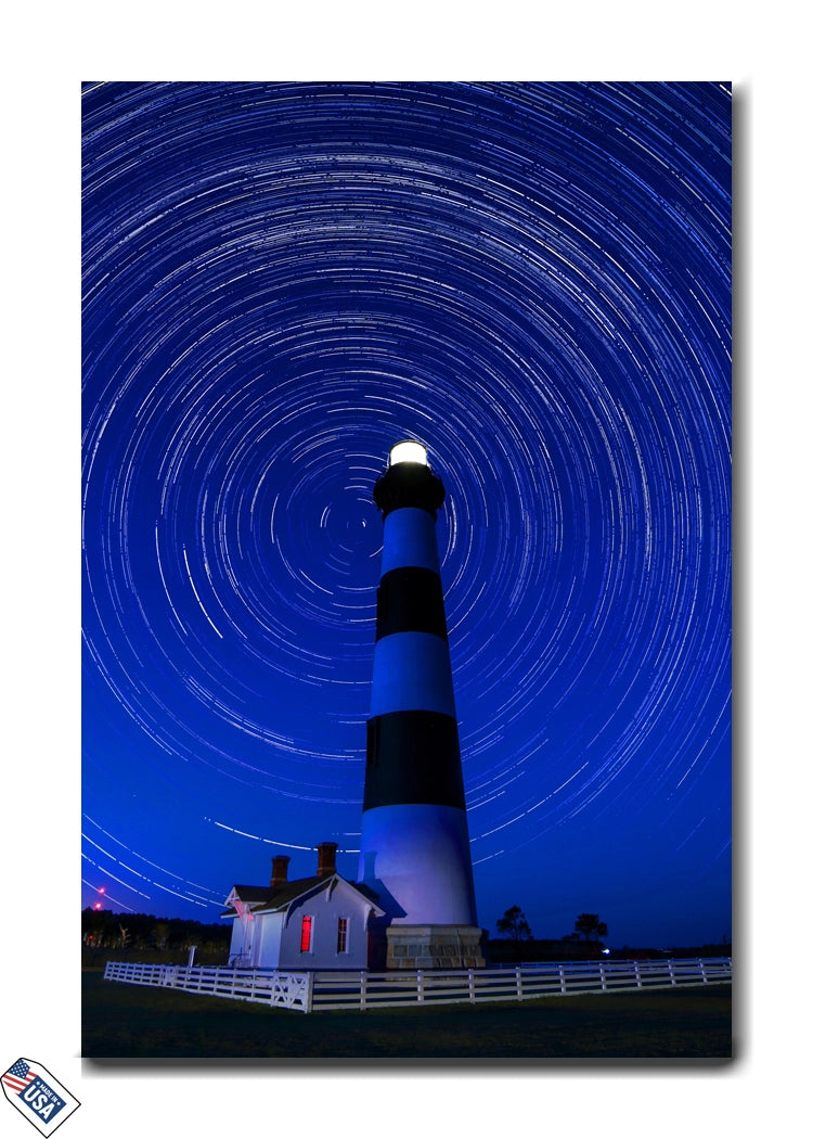 Celestial Harmony - Lighthouse with Star Trails