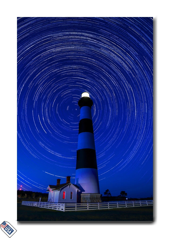 Celestial Harmony - Lighthouse with Star Trails