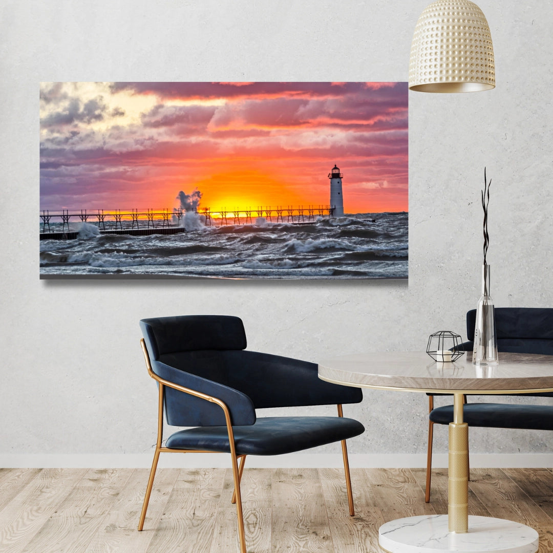 Radiance Amidst the Waves - Lighthouse at Sunset