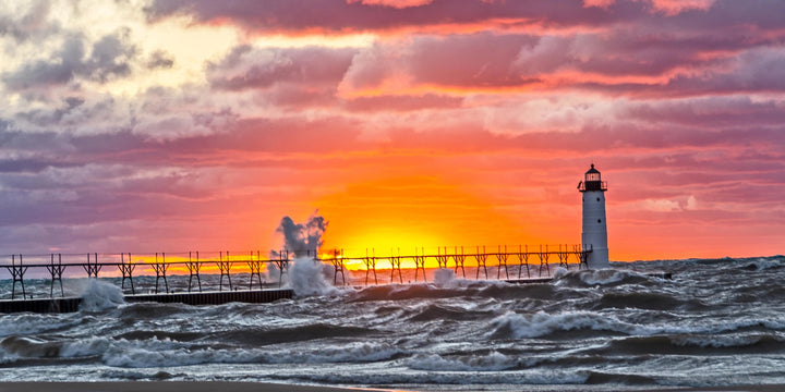 Radiance Amidst the Waves - Lighthouse at Sunset