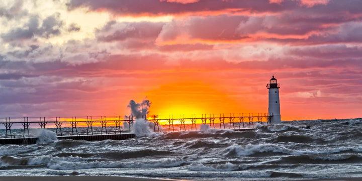 Radiance Amidst the Waves - Lighthouse at Sunset