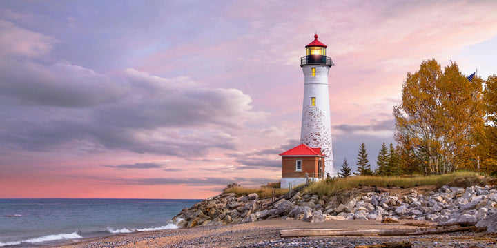 Golden Hour Lighthouse - Autumn Serenity
