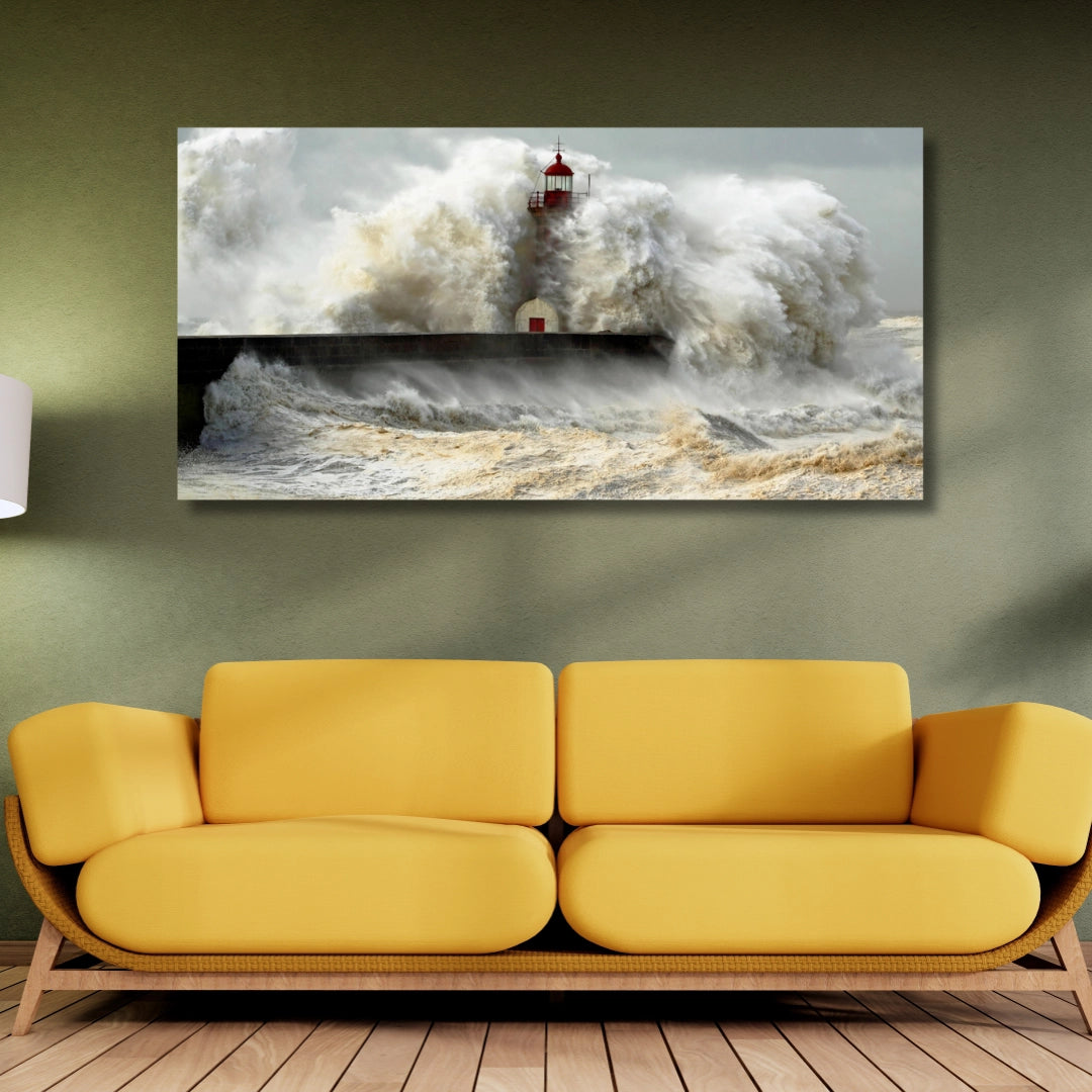 Defiance Against the Storm - Lighthouse Braving the Waves
