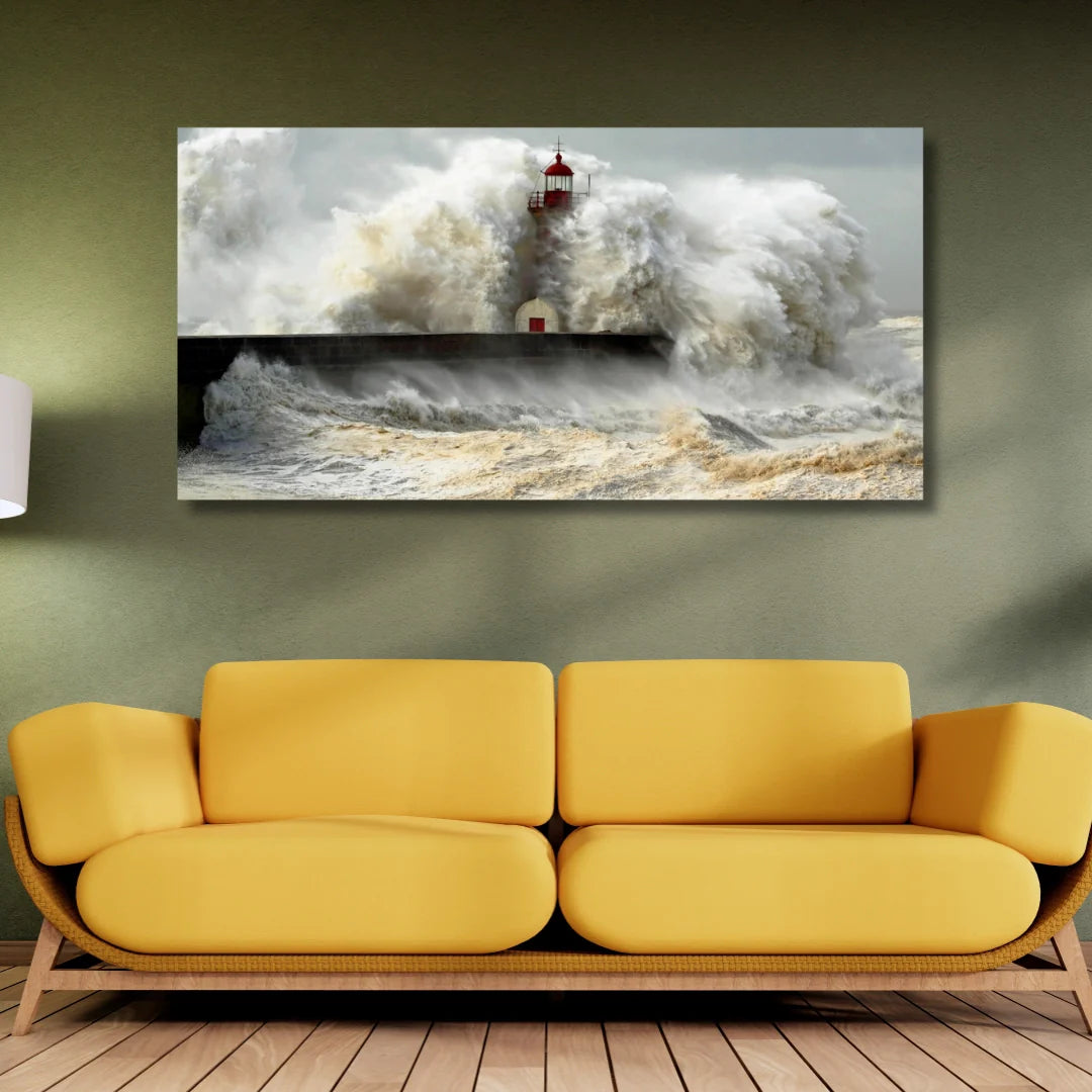 Defiance Against the Storm - Lighthouse Braving the Waves