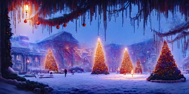 Festive Glow - Christmas Courtyard Canvas Art