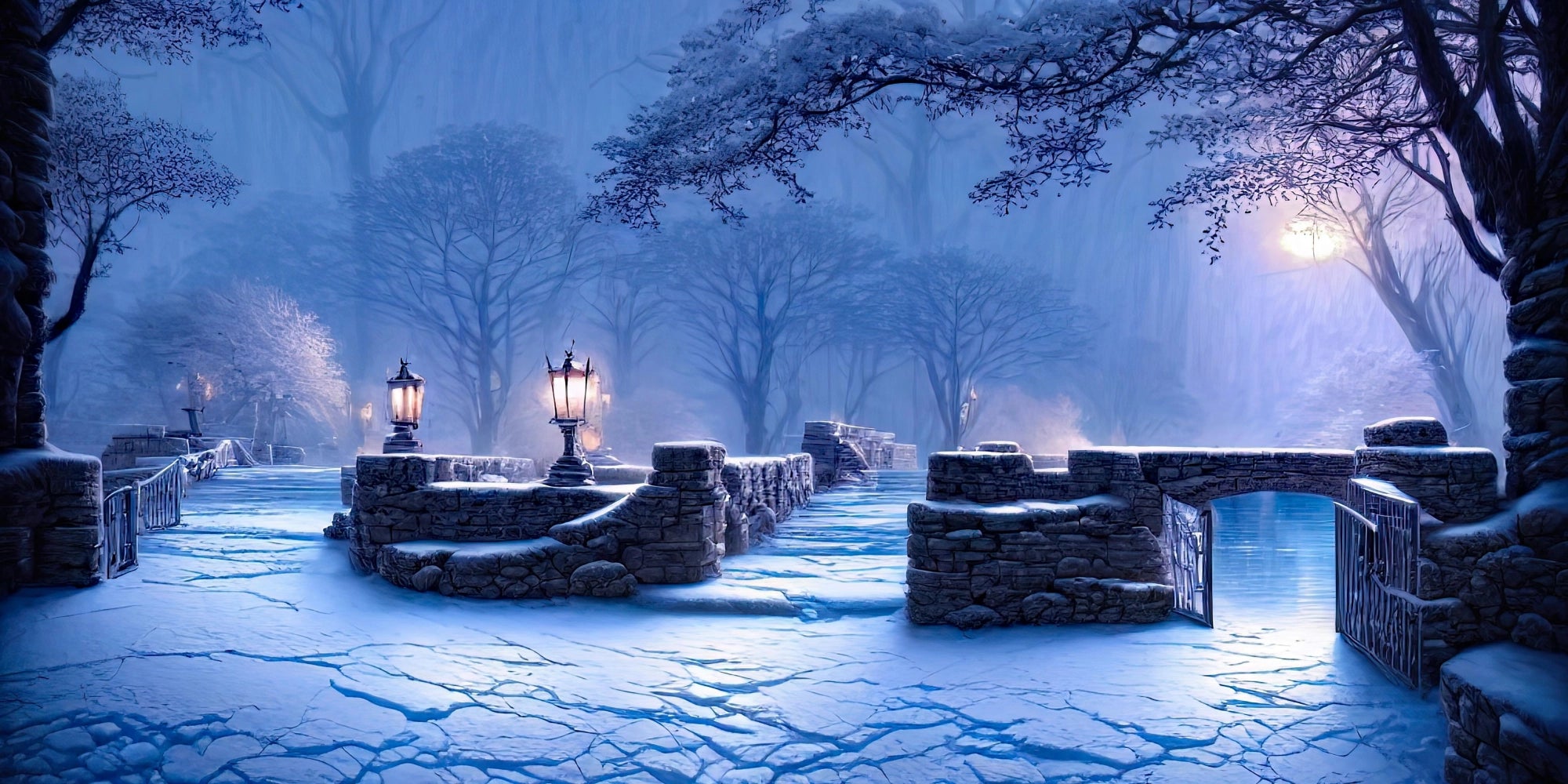 Frosted Pathway - Stone Bridge Winter Art