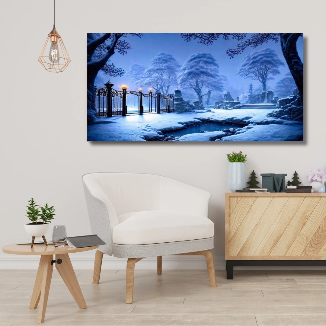 Winter Serenity - Snowy Gate Landscape Art