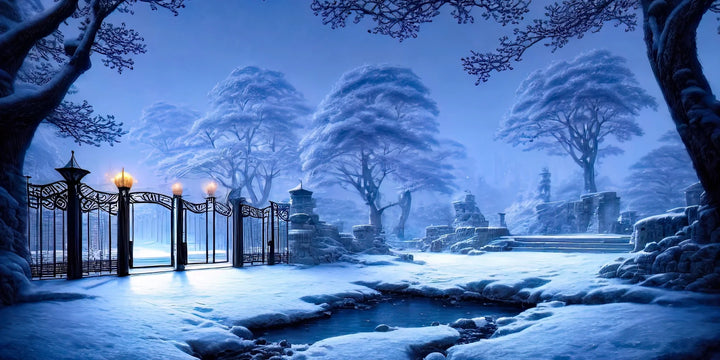 Winter Serenity - Snowy Gate Landscape Art
