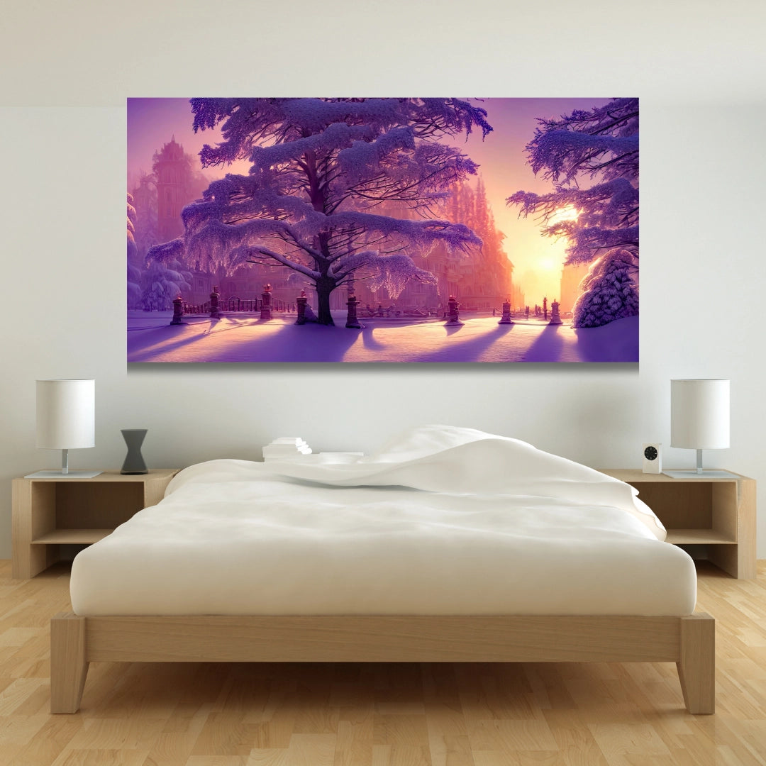 Golden Hour Winter Bliss - Snowy Landscape Art