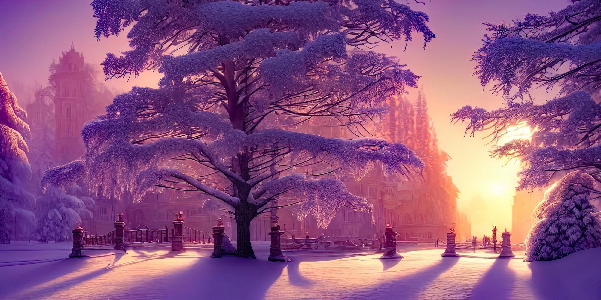 Golden Hour Winter Bliss - Snowy Landscape Art