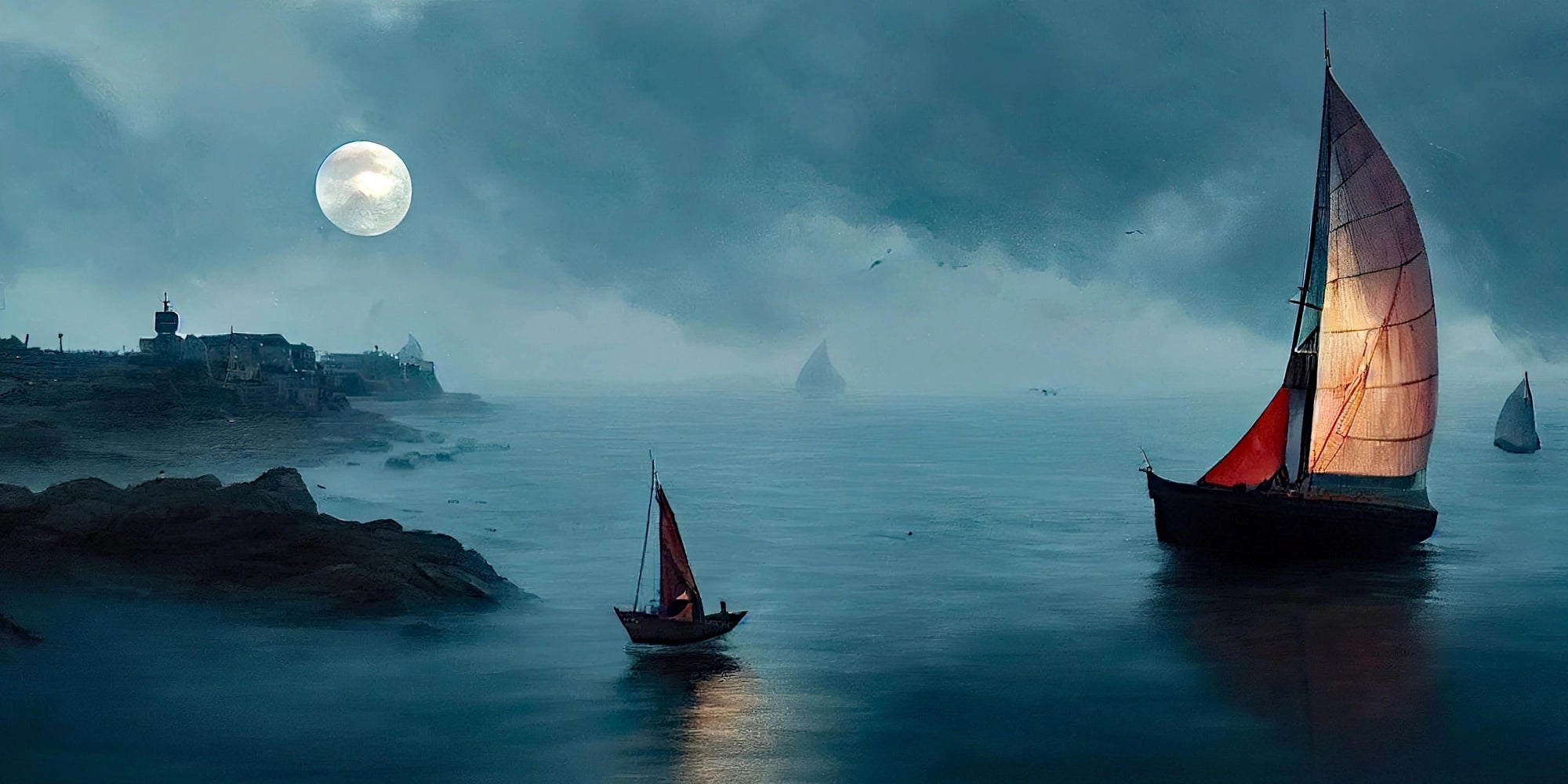 Harbor Moon - Sailing into the Horizon