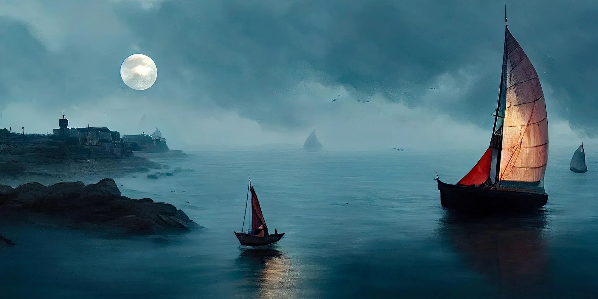 Harbor Moon - Sailing into the Horizon
