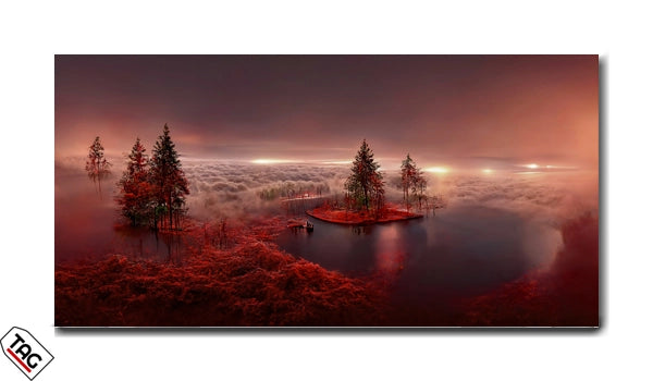 Crimson Serenity - Mystical Island at Dawn