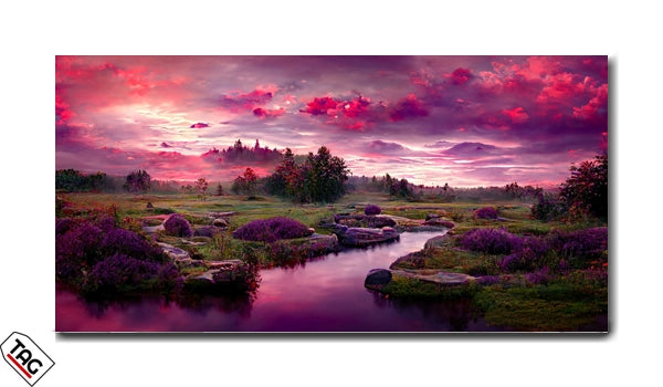 Lavender Dusk - Enchanted River Landscape