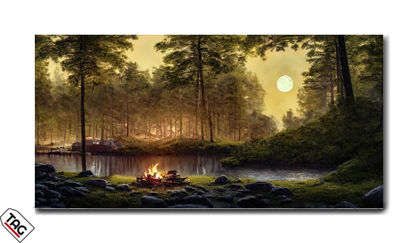 Moonlit Retreat - Campfire Serenity by the Lake