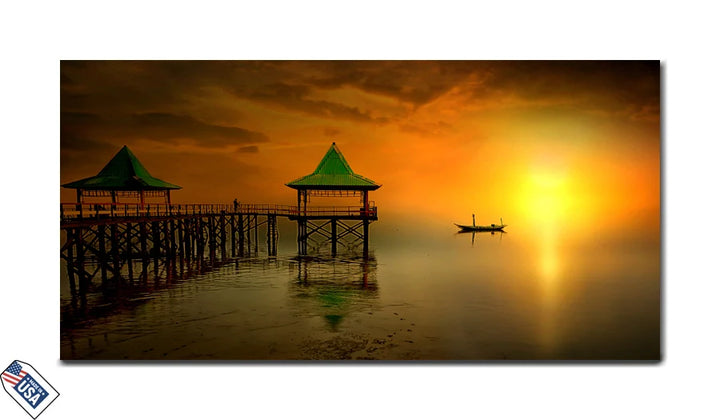 Tranquil Sunset Pier - Serene Coastal Escape Art