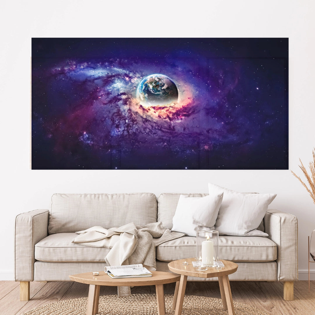 Earth in Cosmic Nebula - Stunning Space Wall Art