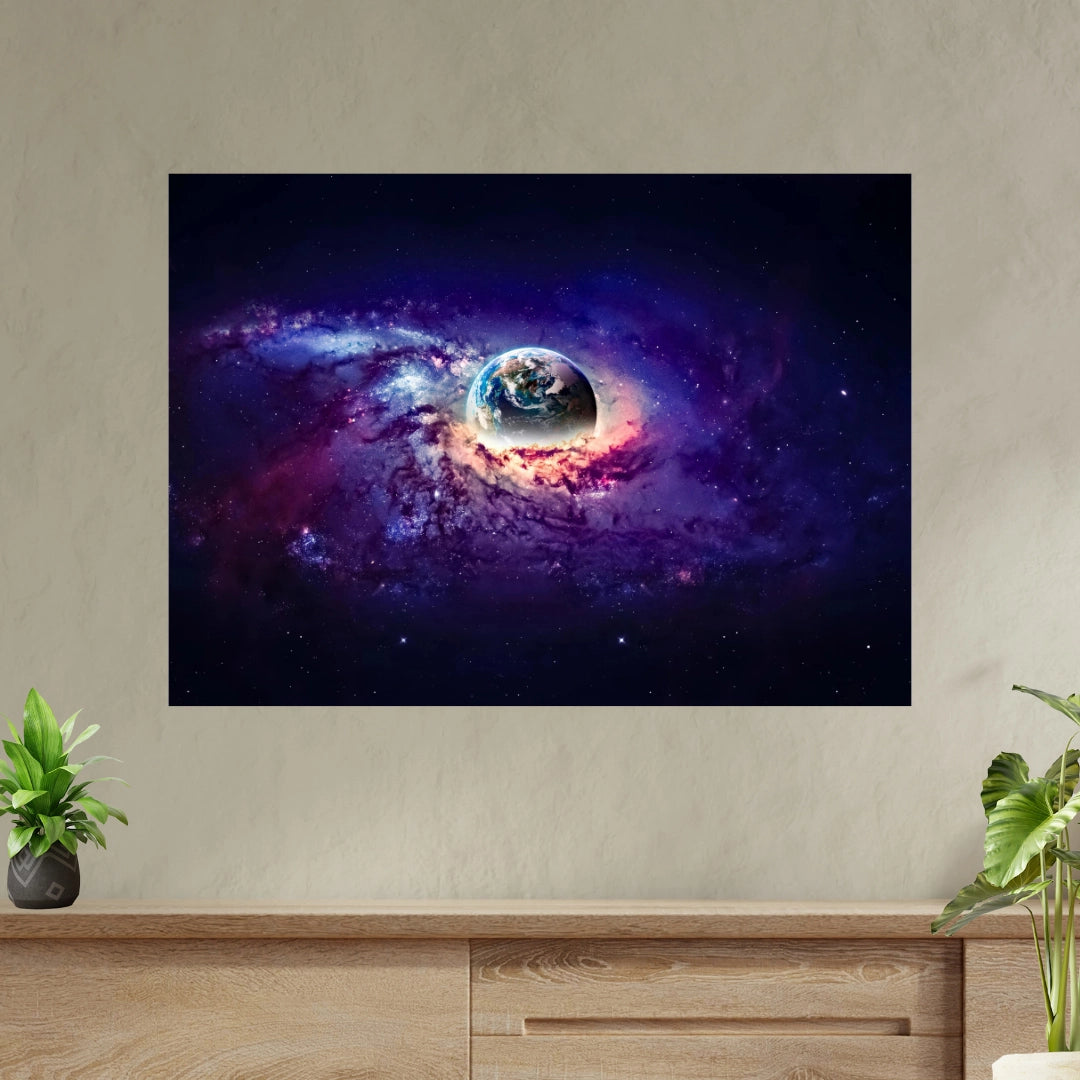 Earth in Cosmic Nebula - Stunning Space Wall Art