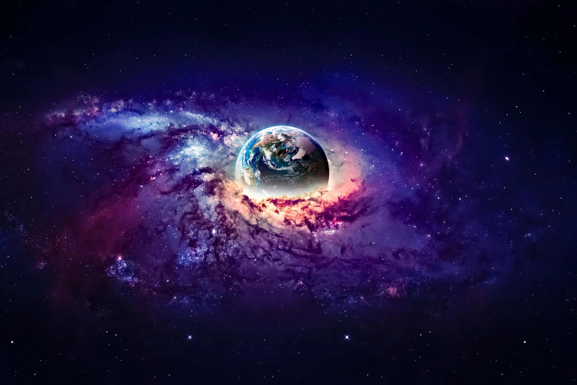 Earth in Cosmic Nebula - Stunning Space Wall Art