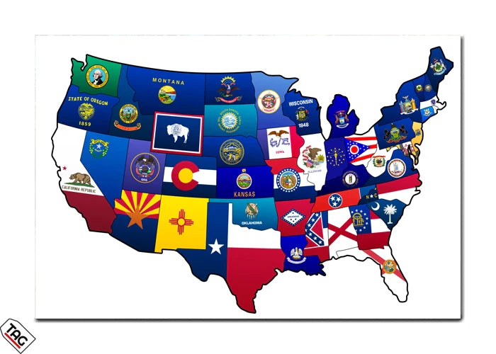 United States State Flags Map - Patriotic Wall Art