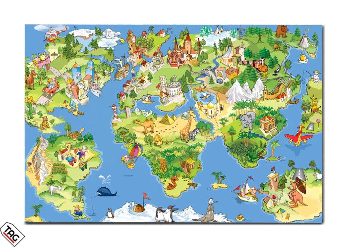 Whimsical World Map - Educational Wall Art