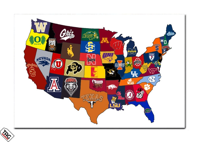 College Spirit Map - University Logos Wall Art