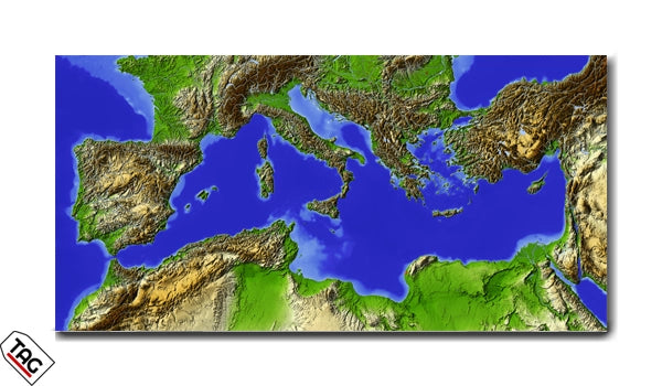 Mediterranean Topographic Map - Educational Wall Art