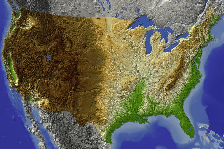 Topographic USA Map - Geographic Wall Art