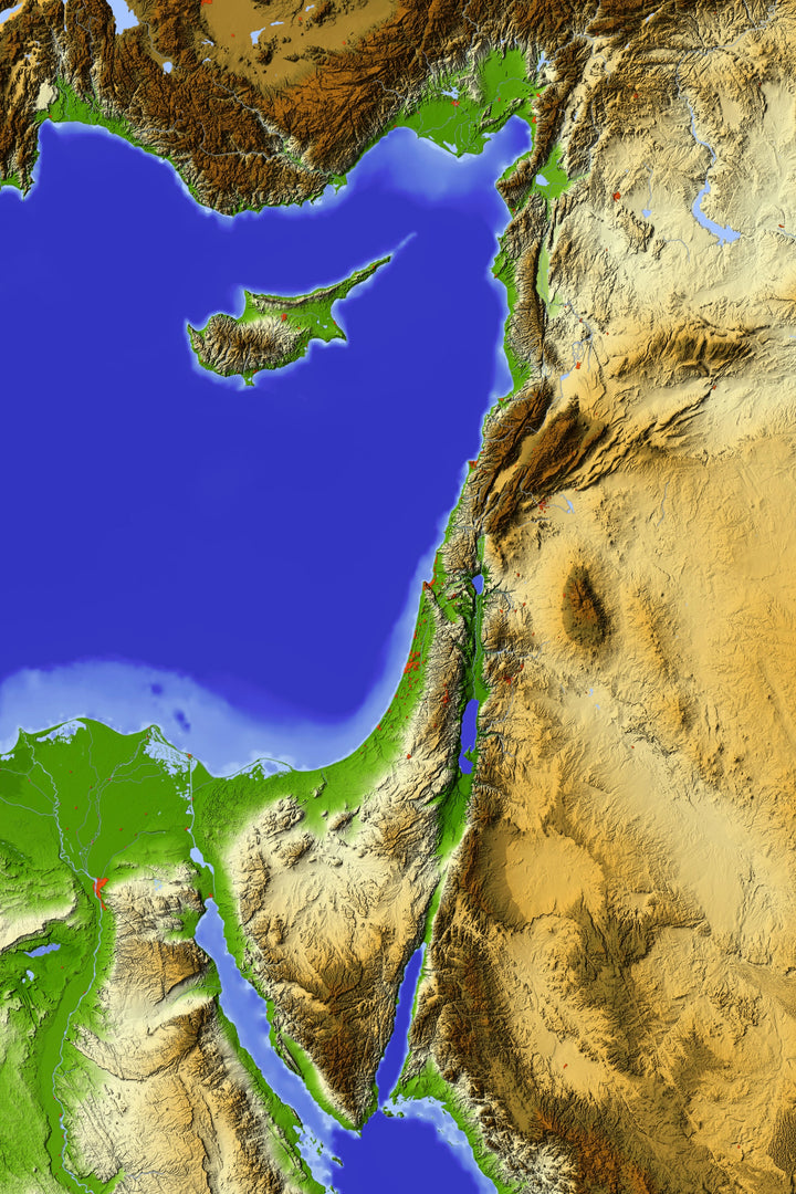 Eastern Mediterranean Topographic Map - Geographic Wall Art