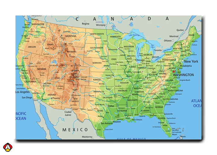 United States Physical Map - Educational Wall Art