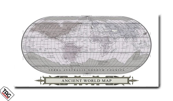 Ancient World Map - Monochrome Historical Wall Art