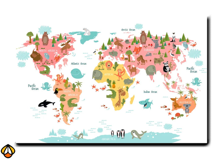 Animal World Map - Educational Kids' Wall Art