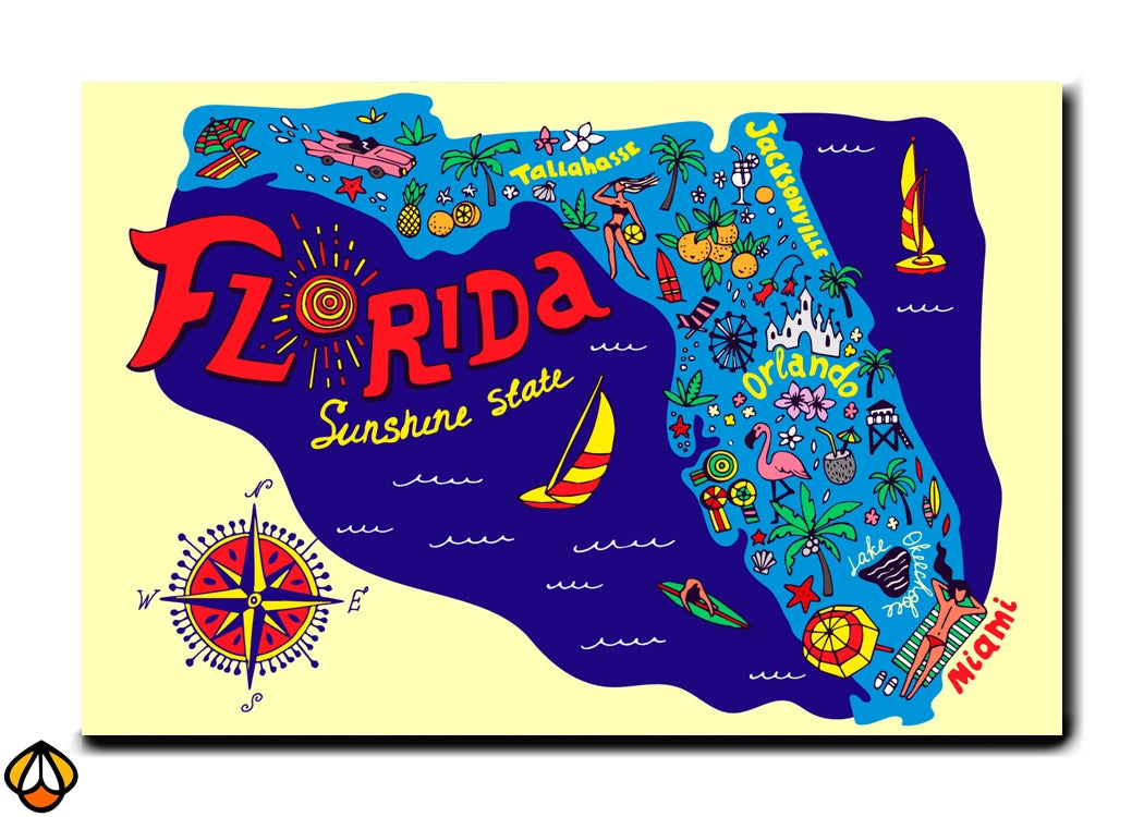 Florida Sunshine State Map - Playful Wall Art