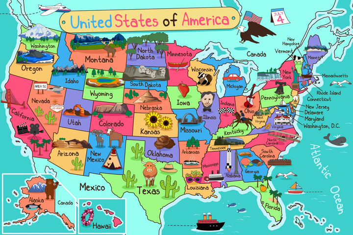 Colorful United States Map - Fun & Educational Wall Art