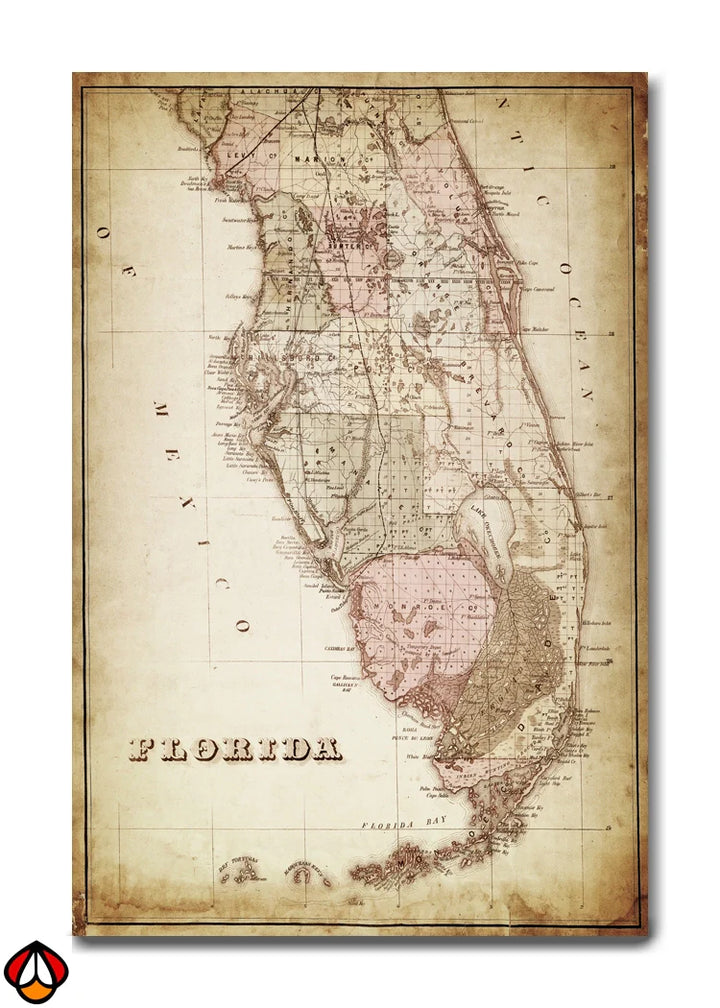 Vintage Florida Map - Historical Wall Art