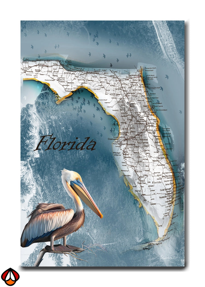 Florida Coastal Map - Artistic Wall Art
