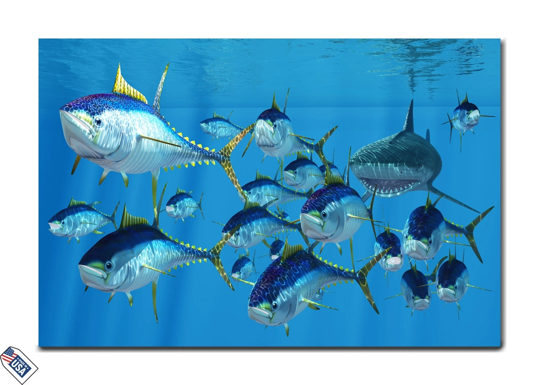 Dynamic Ocean Scene - Tuna and Shark Encounter Wall Art