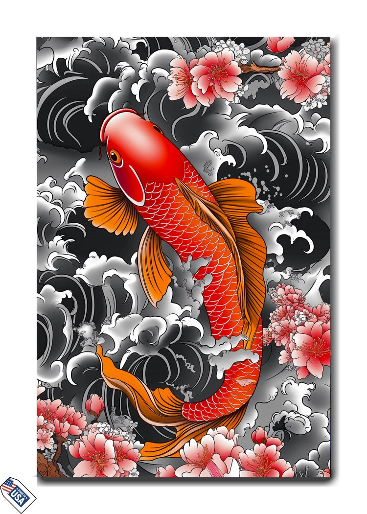 Crimson Koi Elegance - Traditional Japanese Wall Art